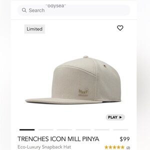 Melin Pinya Mill Trenches Snapback Hat - Cream NWOT size XL